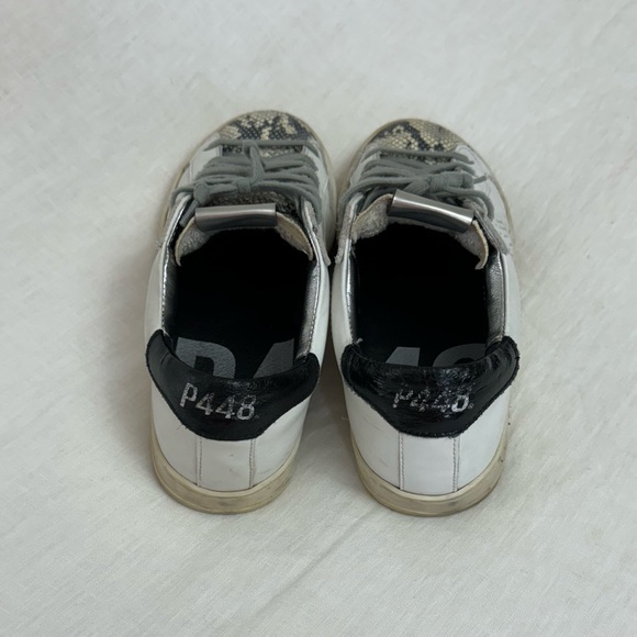 P448 John Python-Print Leather Low Top Sneakers Size 37 US 7 Classic Designer - Picture 9 of 16